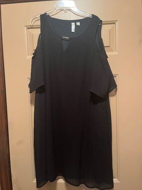 Tacera Black Cold-Shoulder Midi Dress with Keyhole Accent